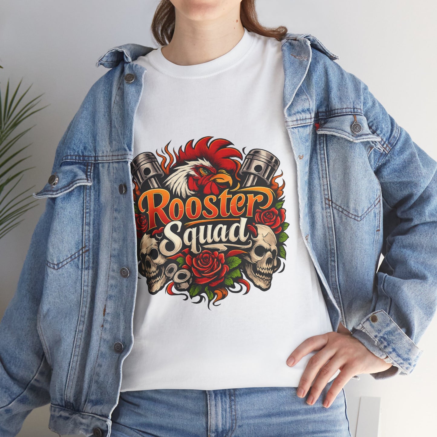 Rooster Squad Graphic Tee — Retro Skull & Pistons Vintage Motorcycle Shirt