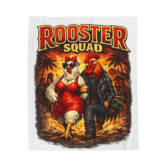Rooster Squad Velveteen Plush Blanket — Cozy Farmhouse Throw for Chicken Lovers