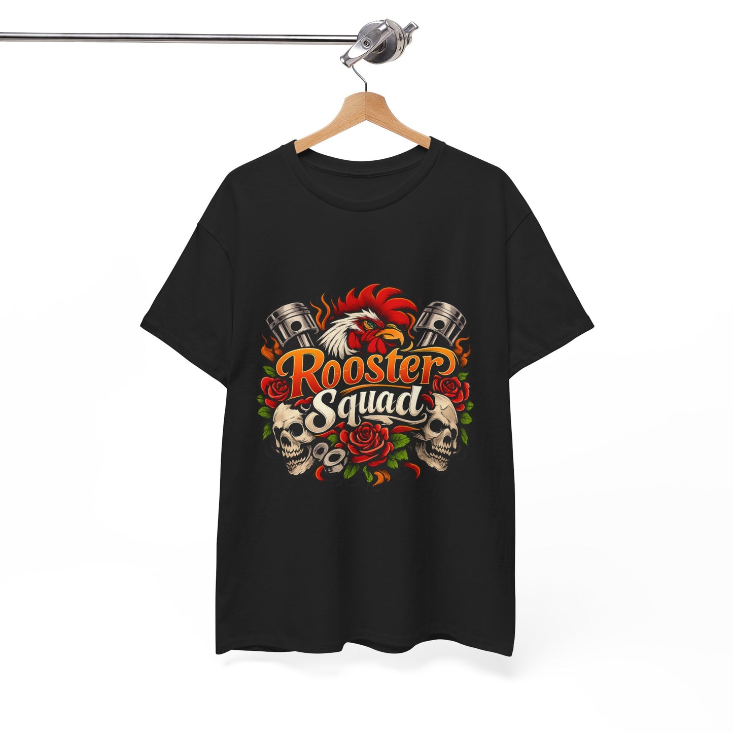Rooster Squad Graphic Tee — Retro Skull & Pistons Vintage Motorcycle Shirt