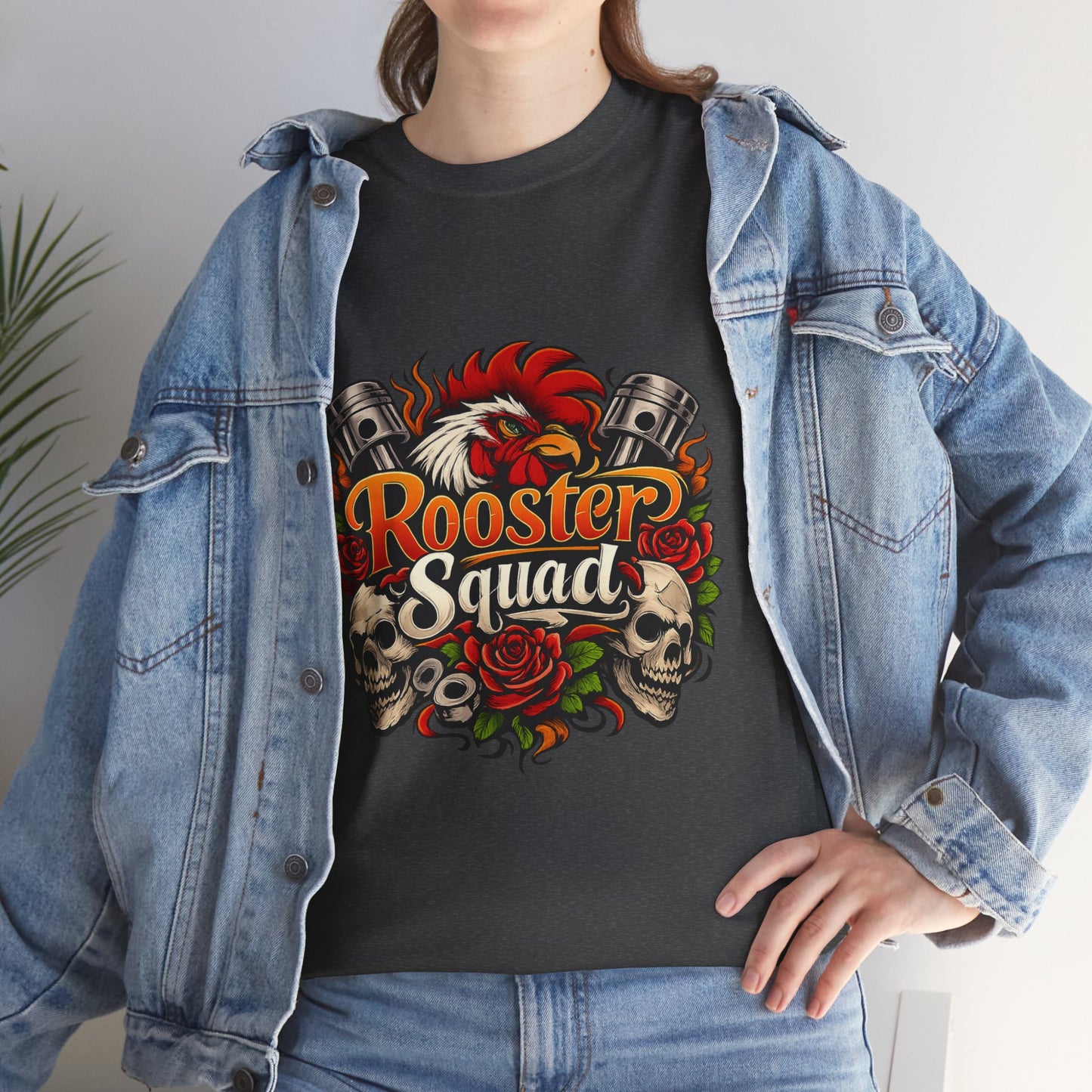 Rooster Squad Graphic Tee — Retro Skull & Pistons Vintage Motorcycle Shirt