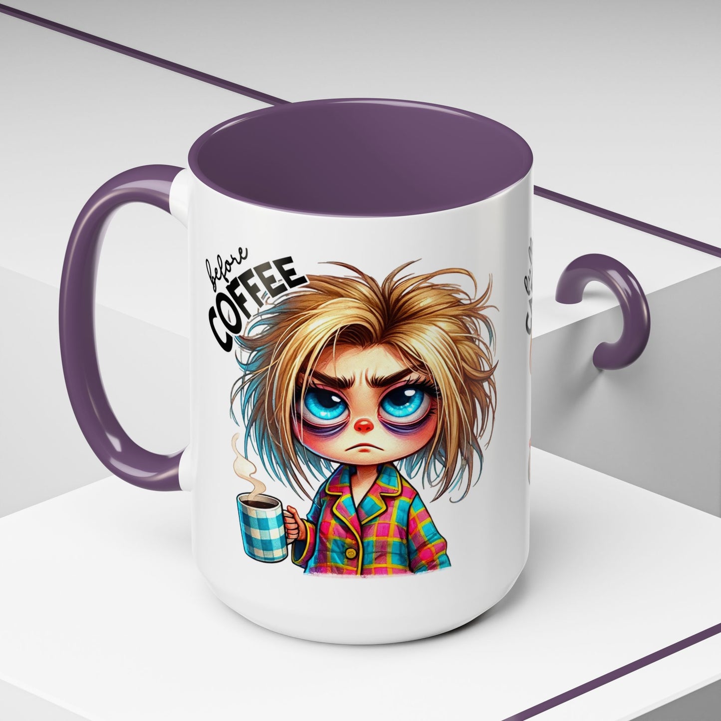 Accent Coffee Mug — Cute Blonde 'Fully Caffeinated' Coffee Lover Gift (11/15 oz)