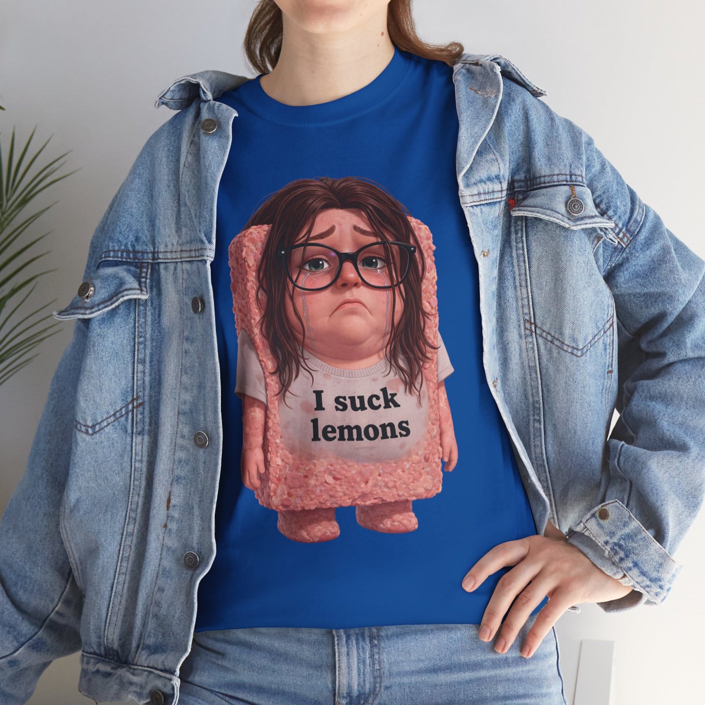 Graphic Tee — Cute Sad SPAM  Character with 'I suck lemons' Slogan
