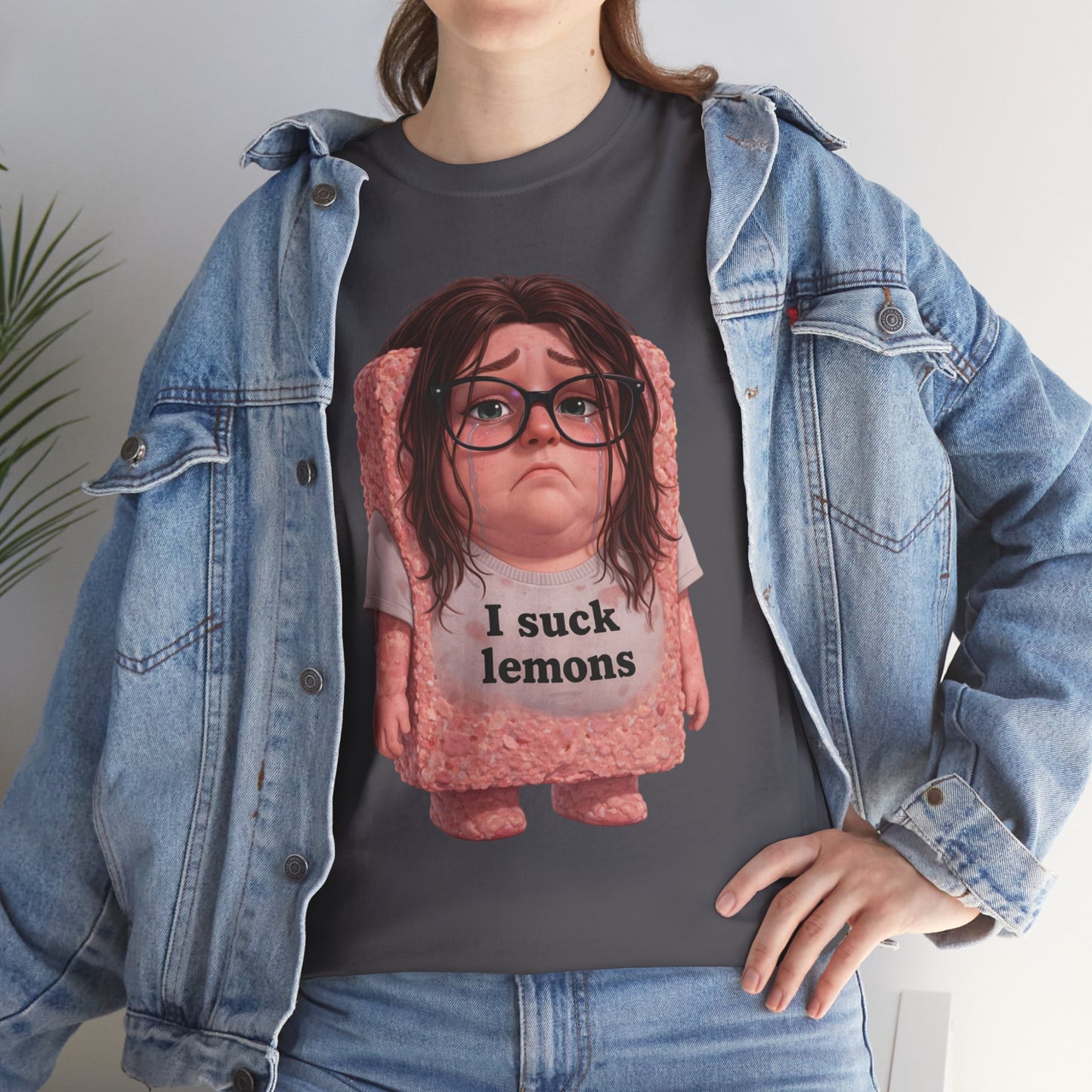 Graphic Tee — Cute Sad SPAM  Character with 'I suck lemons' Slogan