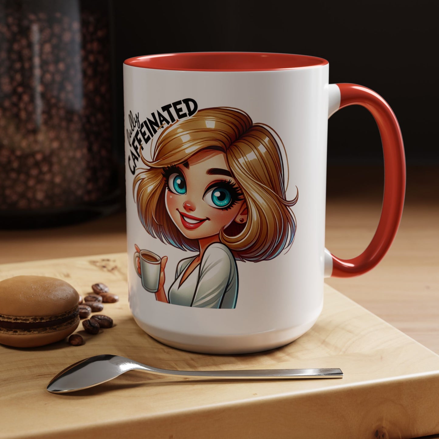 Accent Coffee Mug — Cute Blonde 'Fully Caffeinated' Coffee Lover Gift (11/15 oz)