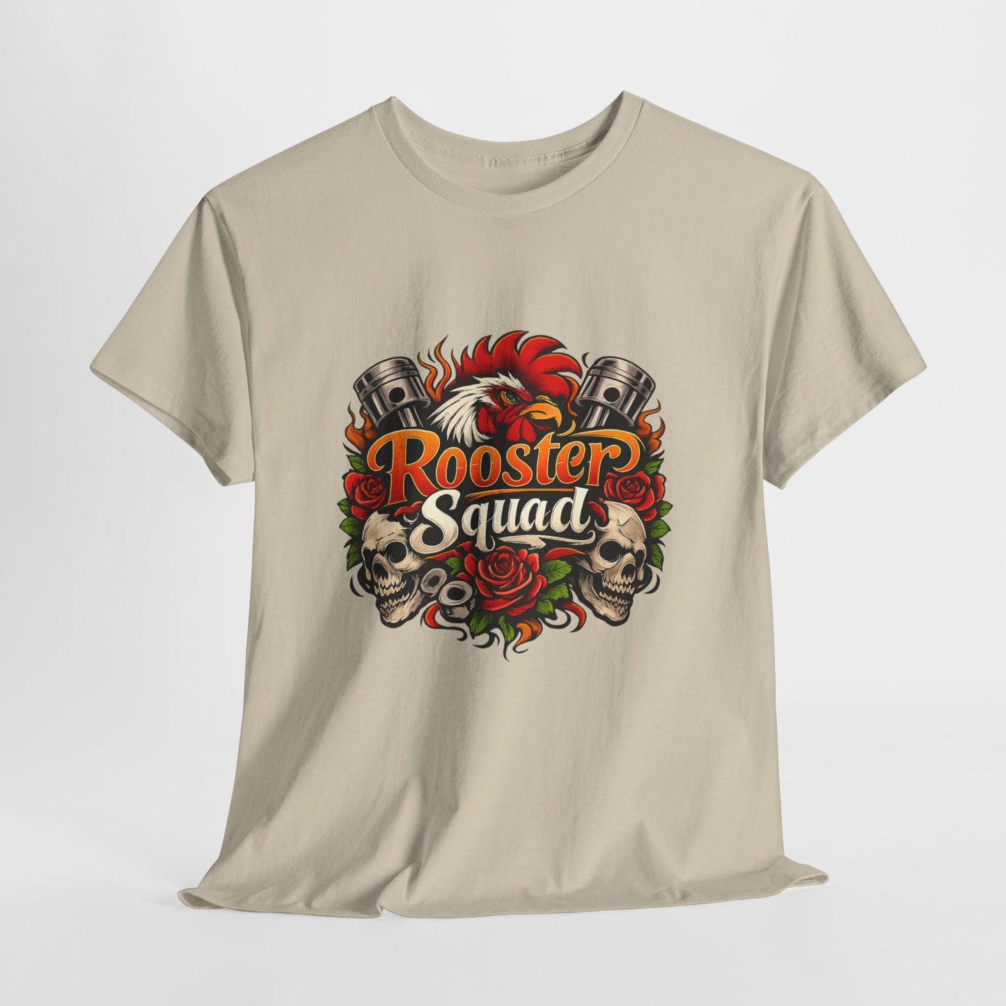Rooster Squad Graphic Tee — Retro Skull & Pistons Vintage Motorcycle Shirt