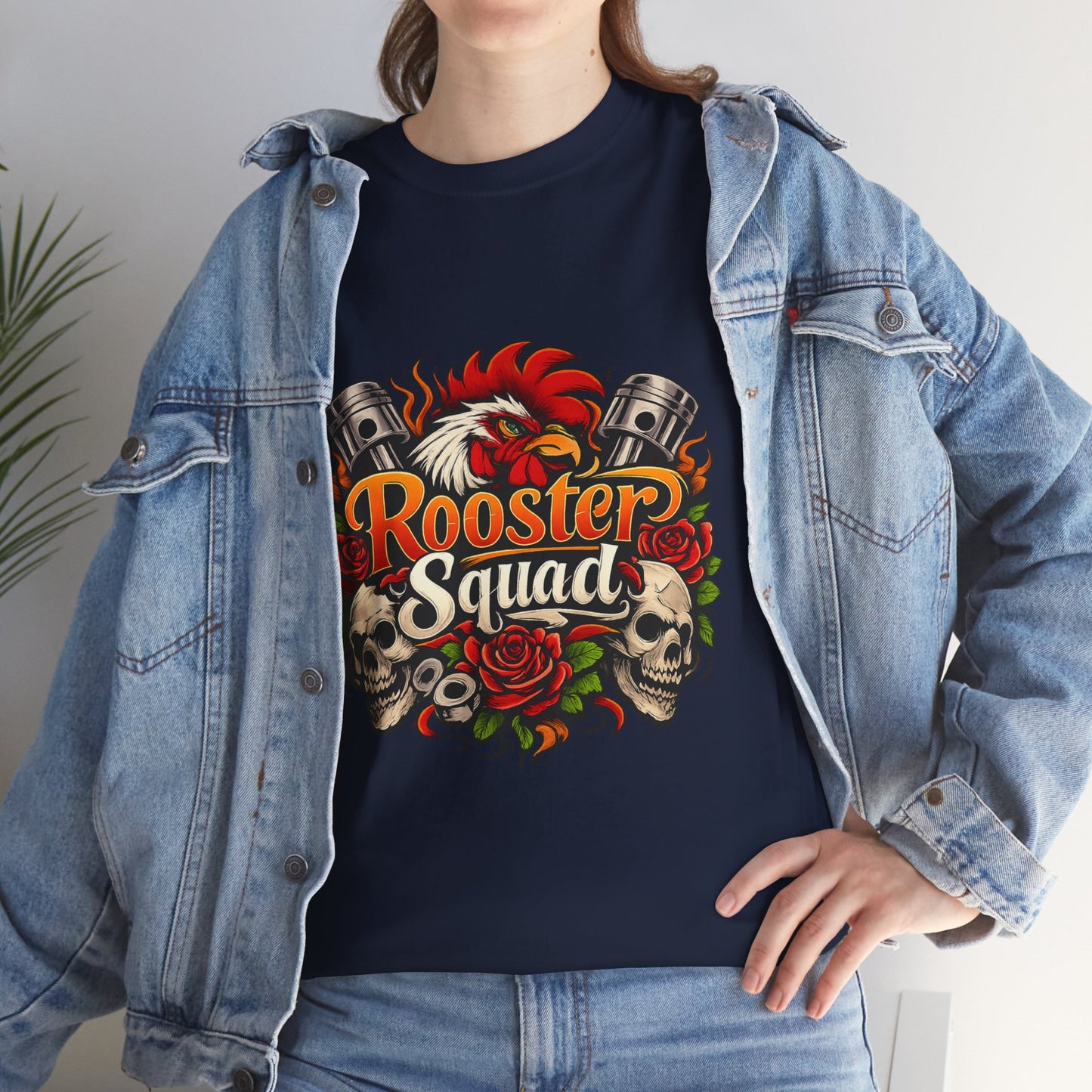 Rooster Squad Graphic Tee — Retro Skull & Pistons Vintage Motorcycle Shirt