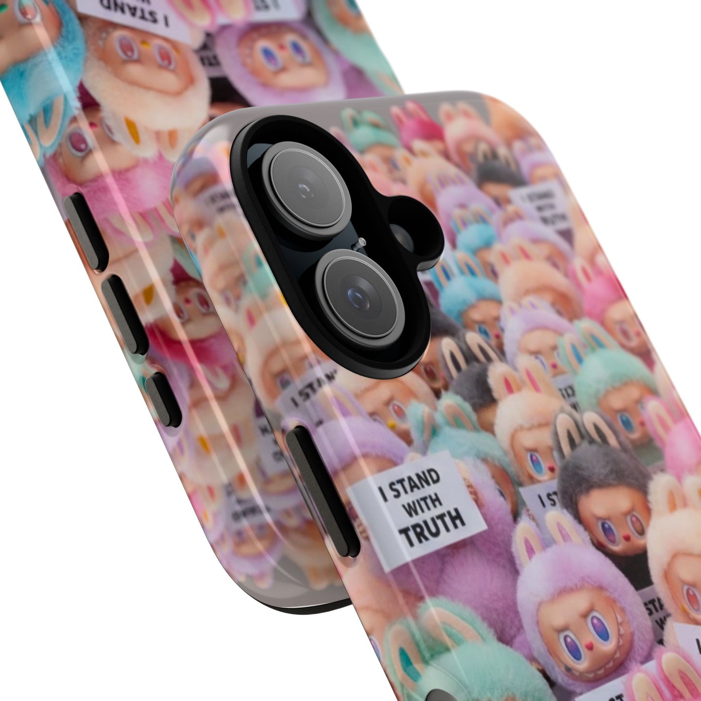 Cute Labubu  Phone Case — "I Stand With Truth" Pastel Doll Design