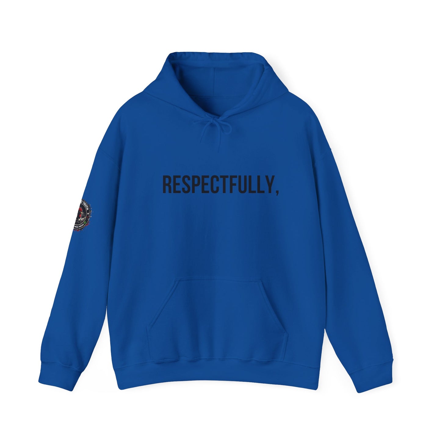 RESPECTFULLY, Hoodie — Minimalist White Pullover with 'RESPECTFULLY' Chest Print