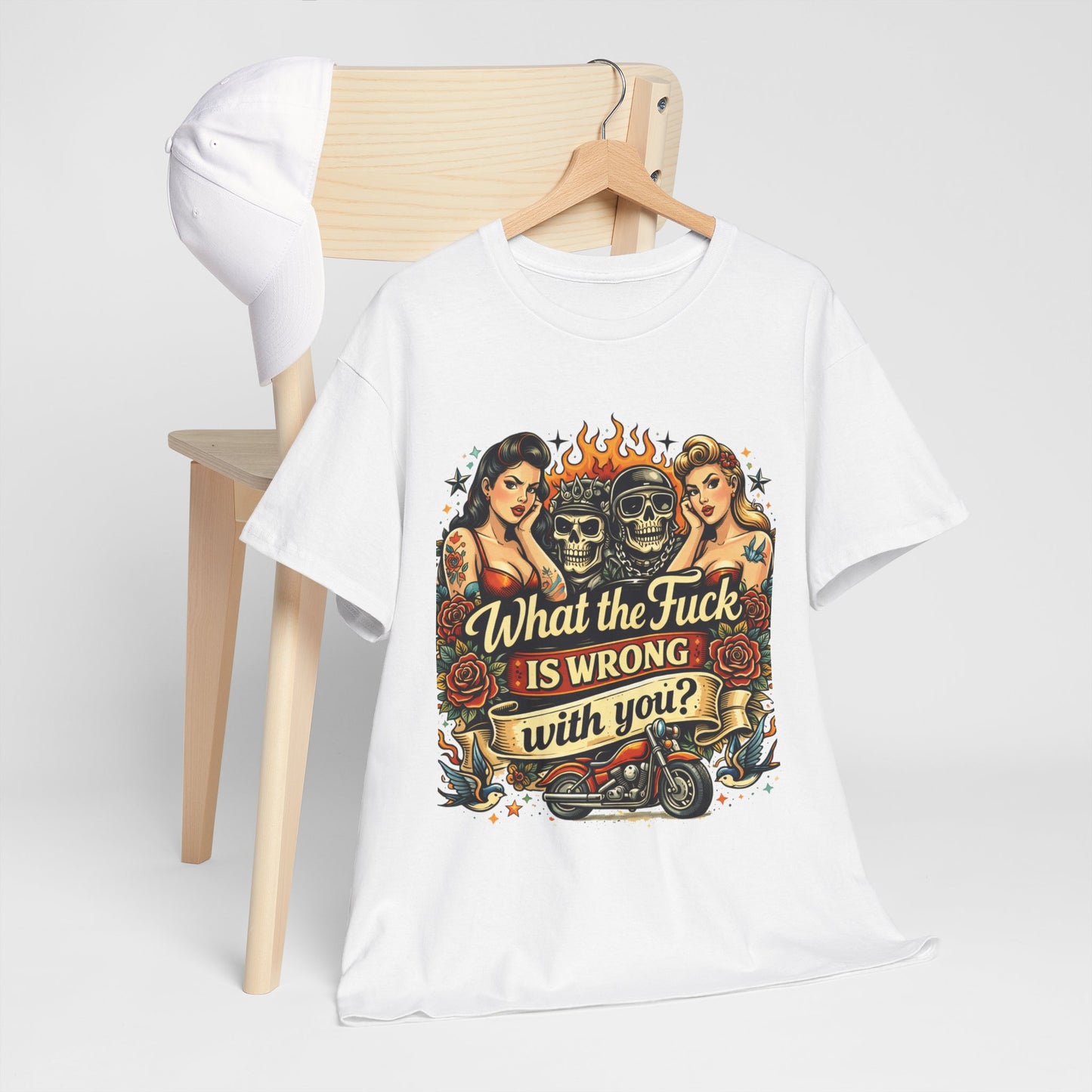 Vintage Skull & Pinup Tattoo Design __What the F*ck Is Wrong With You? Graphic Tee —