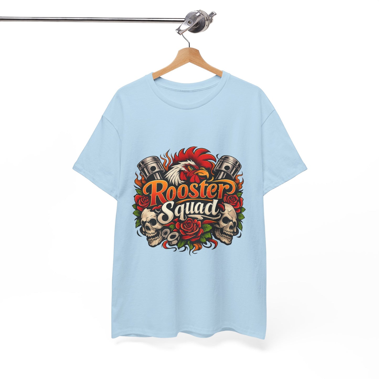 Rooster Squad Graphic Tee — Retro Skull & Pistons Vintage Motorcycle Shirt