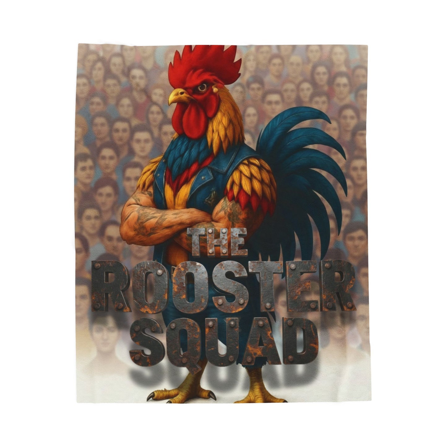 ROCK WITH YOUR FLOCK: The Rooster Squad Velveteen Plush Blanket — Bold Rooster Graphic Throw