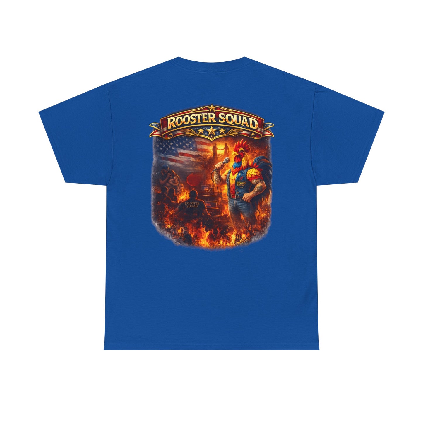 Rooster Squad Graphic Tee — Vintage Firefighter-Style Back Print
