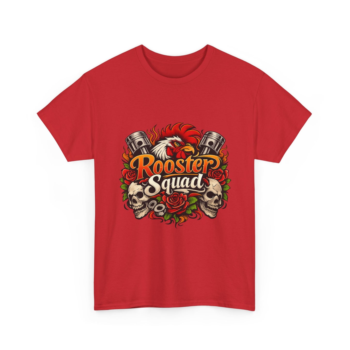 Rooster Squad Graphic Tee — Retro Skull & Pistons Vintage Motorcycle Shirt