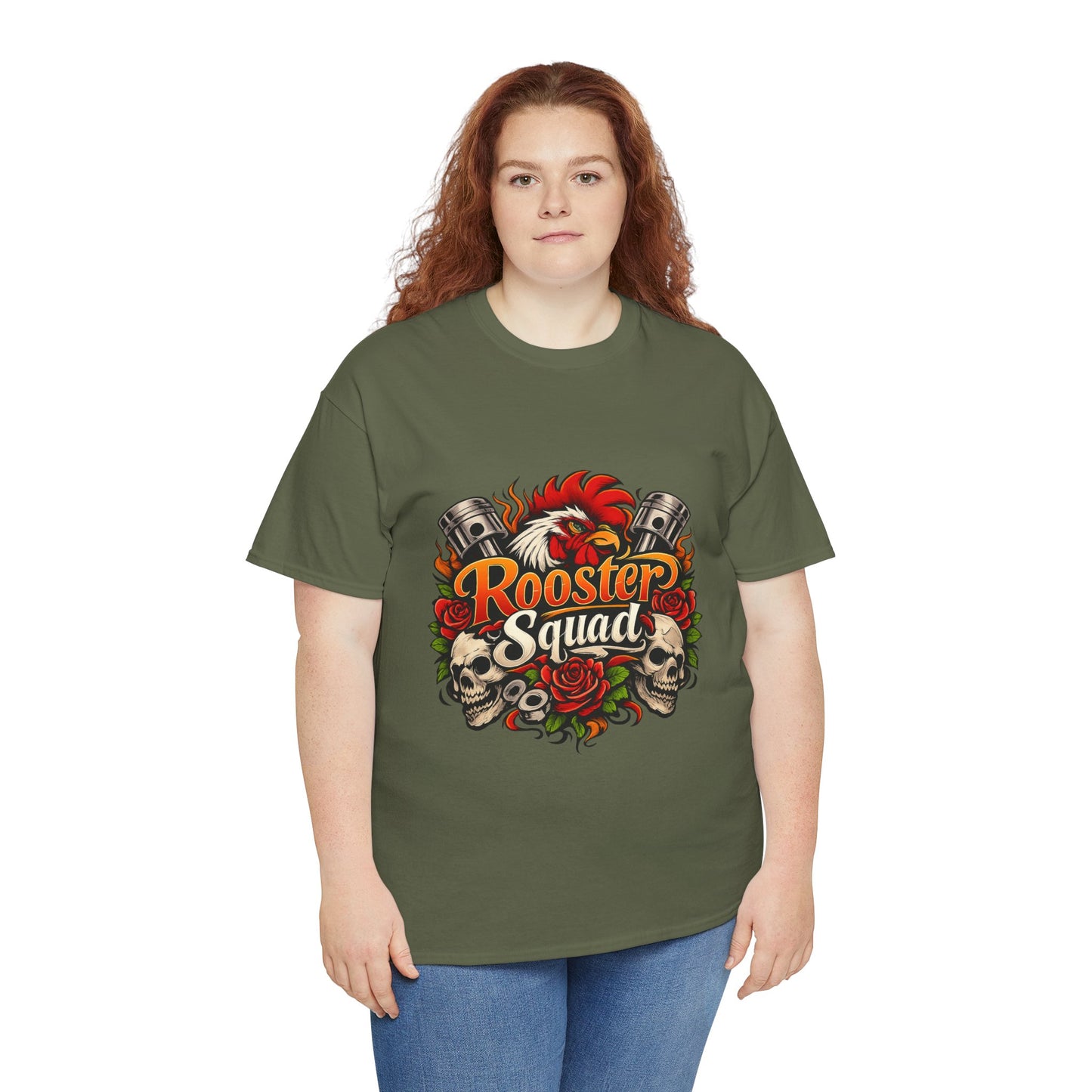 Rooster Squad Graphic Tee — Retro Skull & Pistons Vintage Motorcycle Shirt