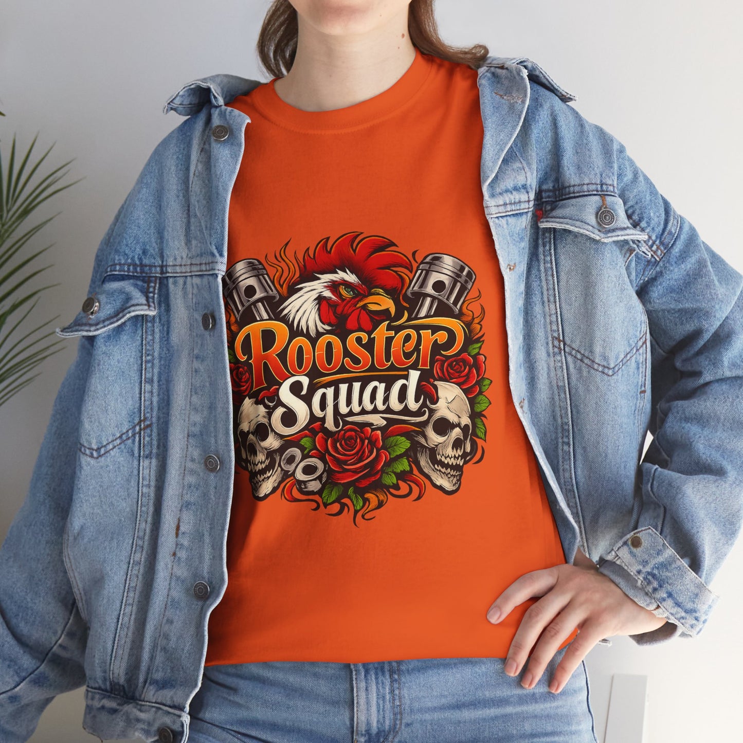 Rooster Squad Graphic Tee — Retro Skull & Pistons Vintage Motorcycle Shirt