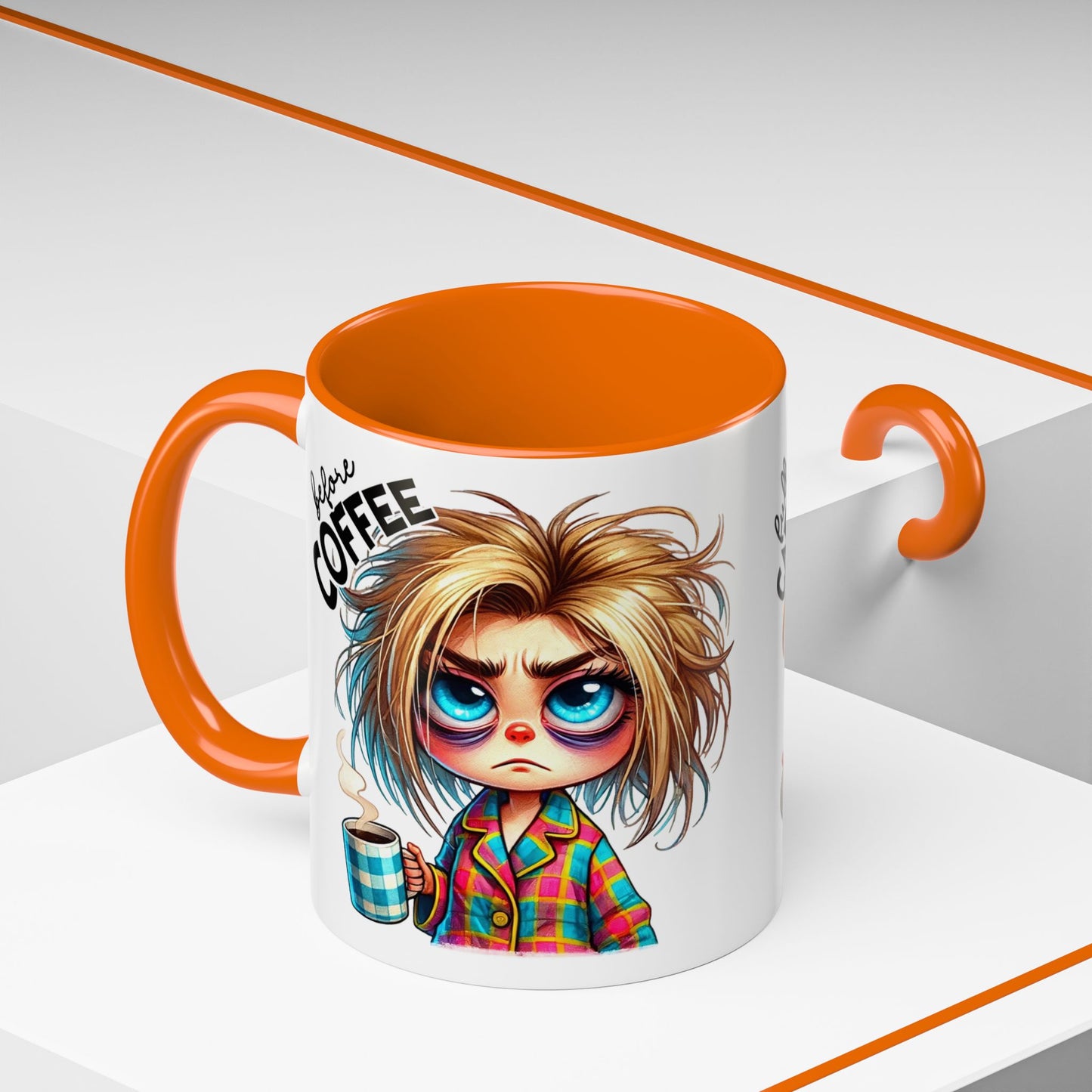 Accent Coffee Mug — Cute Blonde 'Fully Caffeinated' Coffee Lover Gift (11/15 oz)