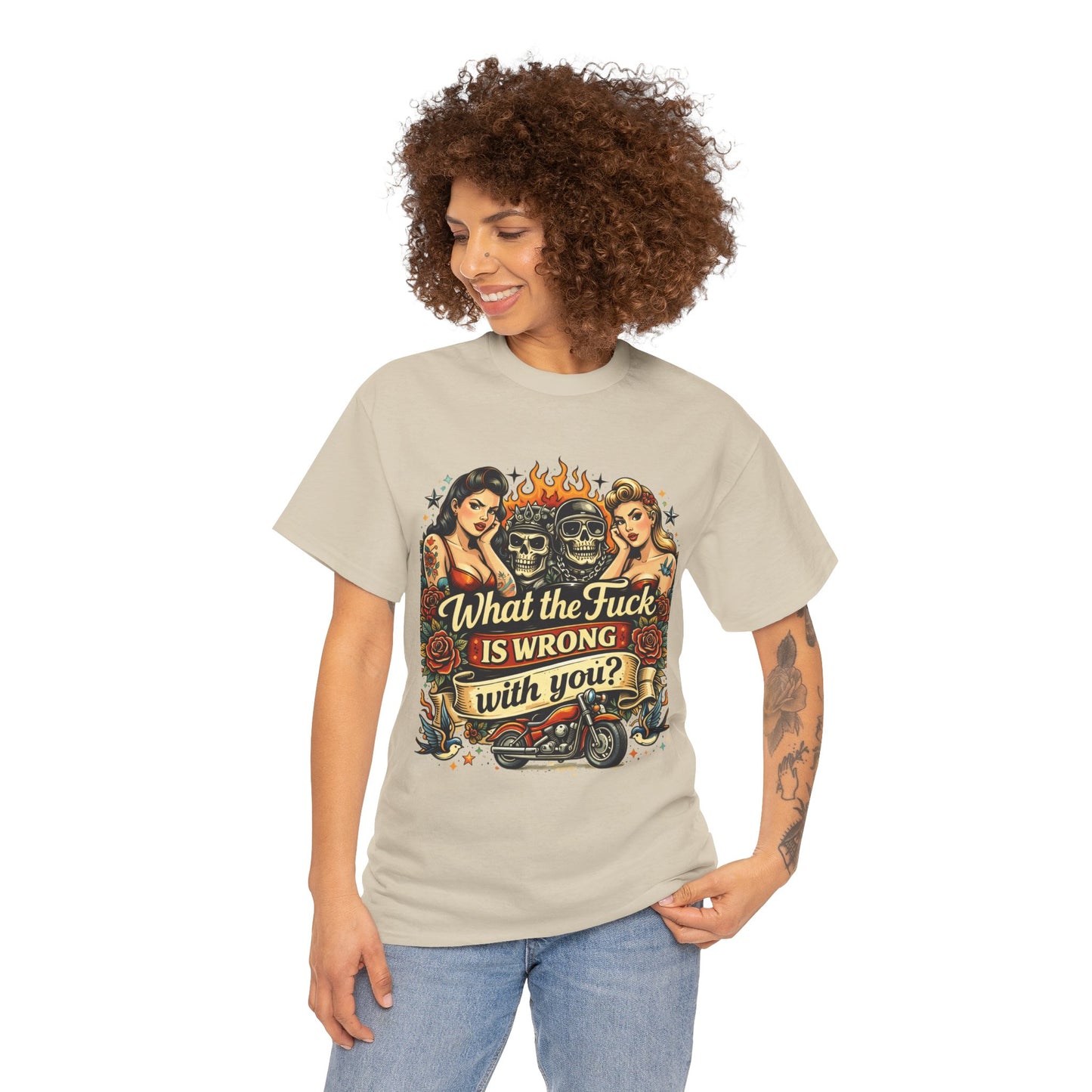 Vintage Skull & Pinup Tattoo Design __What the F*ck Is Wrong With You? Graphic Tee —