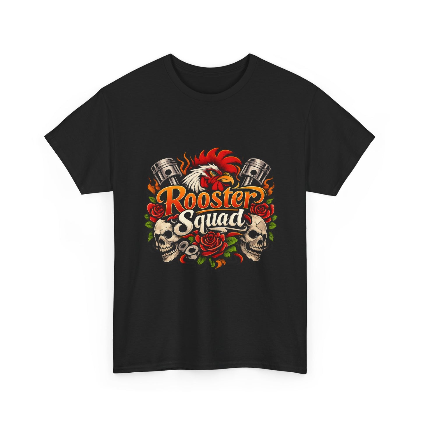 Rooster Squad Graphic Tee — Retro Skull & Pistons Vintage Motorcycle Shirt