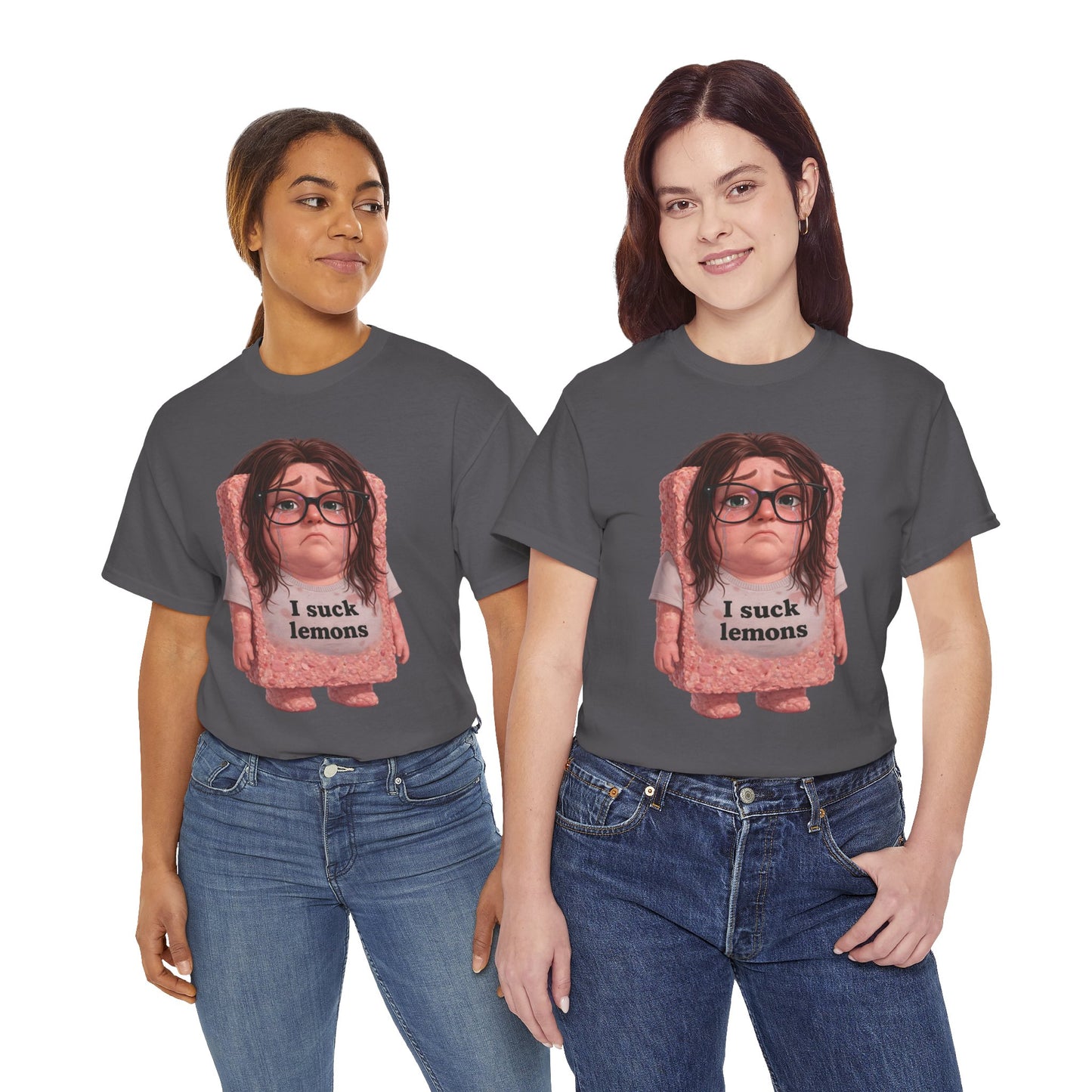 Graphic Tee — Cute Sad SPAM  Character with 'I suck lemons' Slogan
