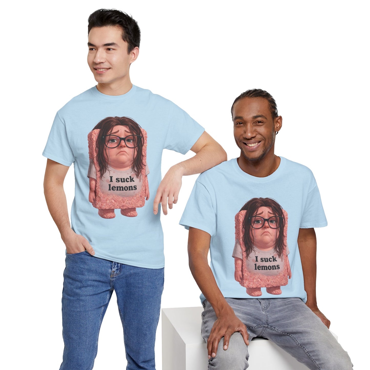 Graphic Tee — Cute Sad SPAM  Character with 'I suck lemons' Slogan