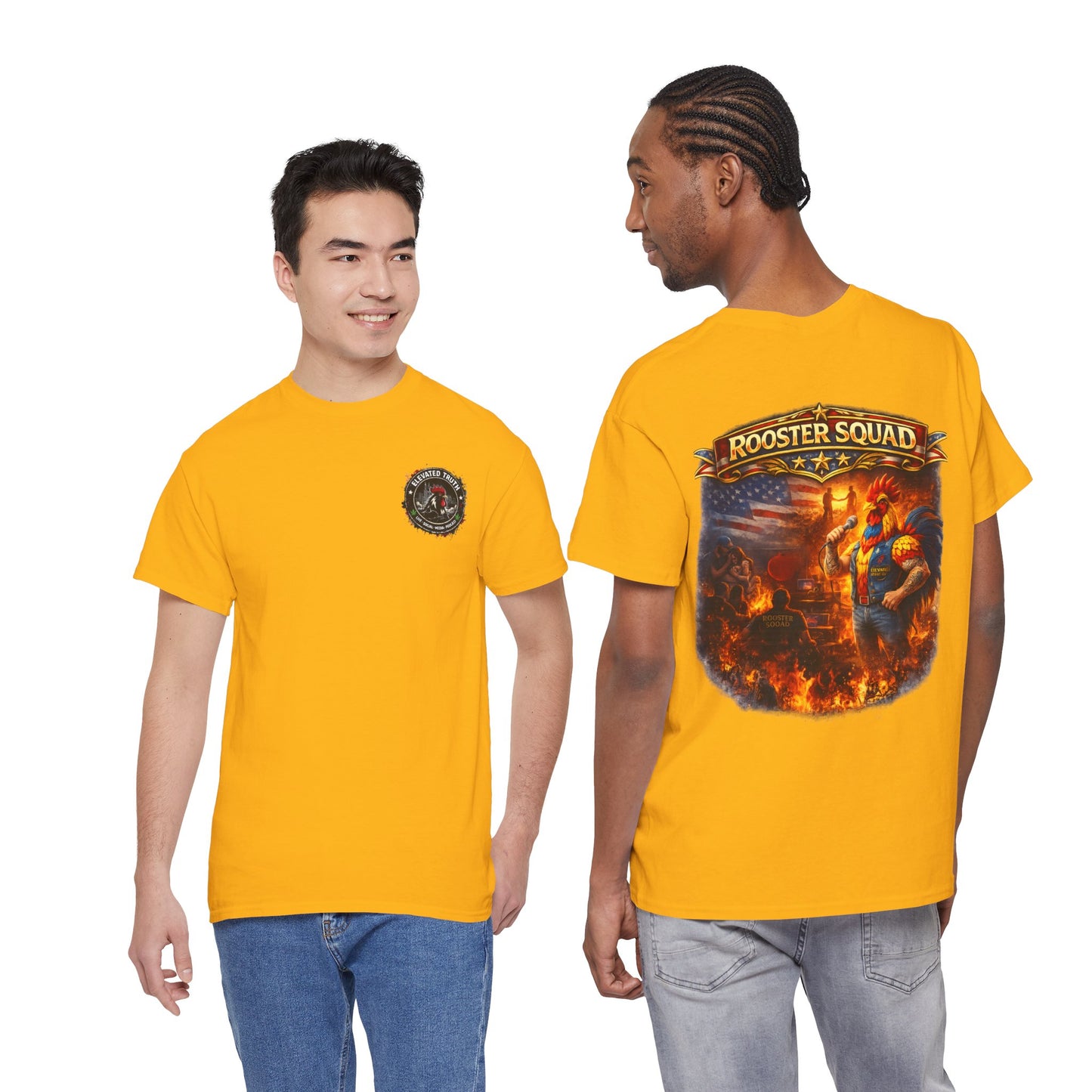 Rooster Squad Graphic Tee — Vintage Firefighter-Style Back Print