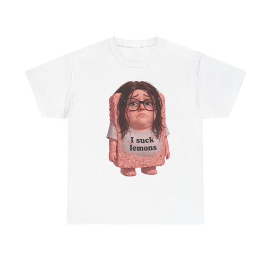 Graphic Tee — Cute Sad SPAM  Character with 'I suck lemons' Slogan