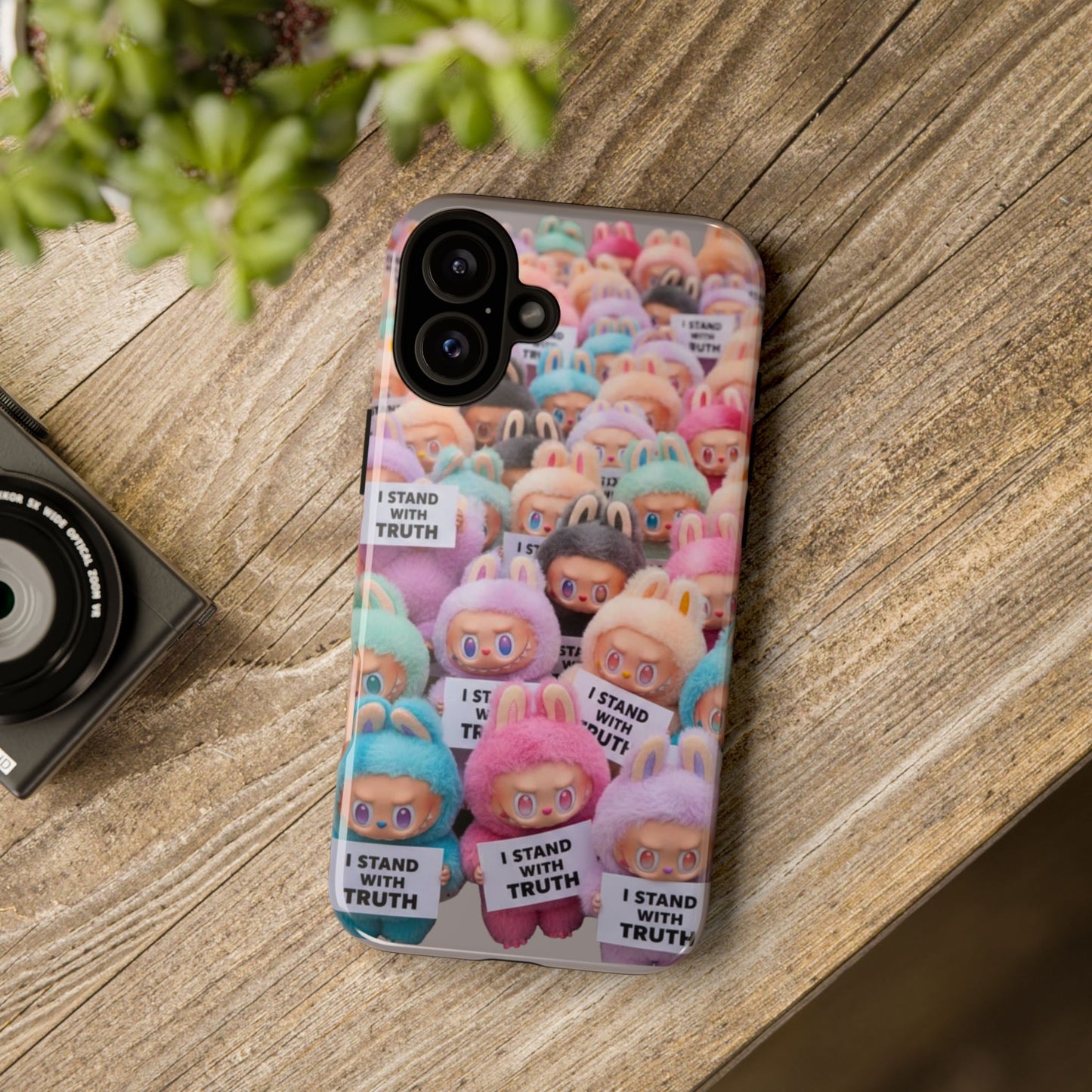 Cute Labubu  Phone Case — "I Stand With Truth" Pastel Doll Design