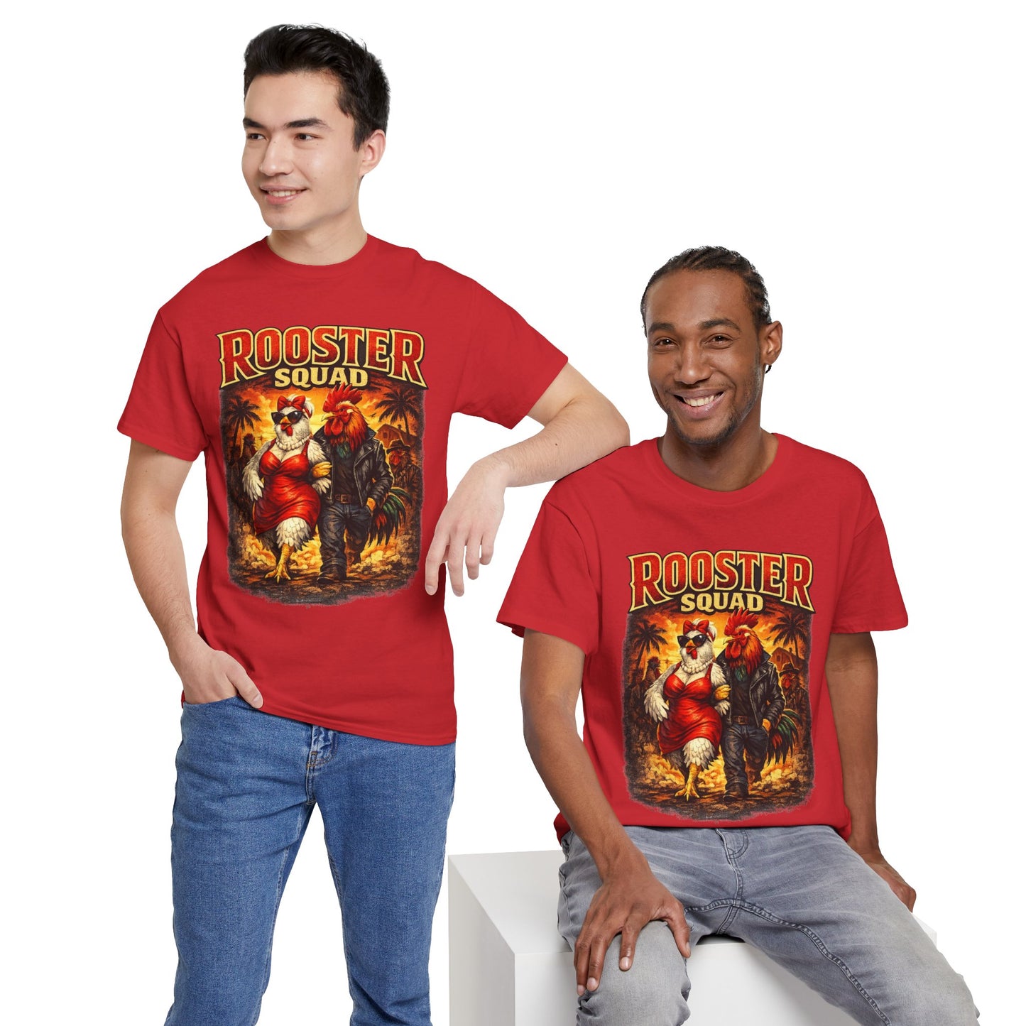 BIG ROOSTER ENERGY: Rooster Squad Vintage Graphic Tee – Retro Tropical Rooster Couple Shirt