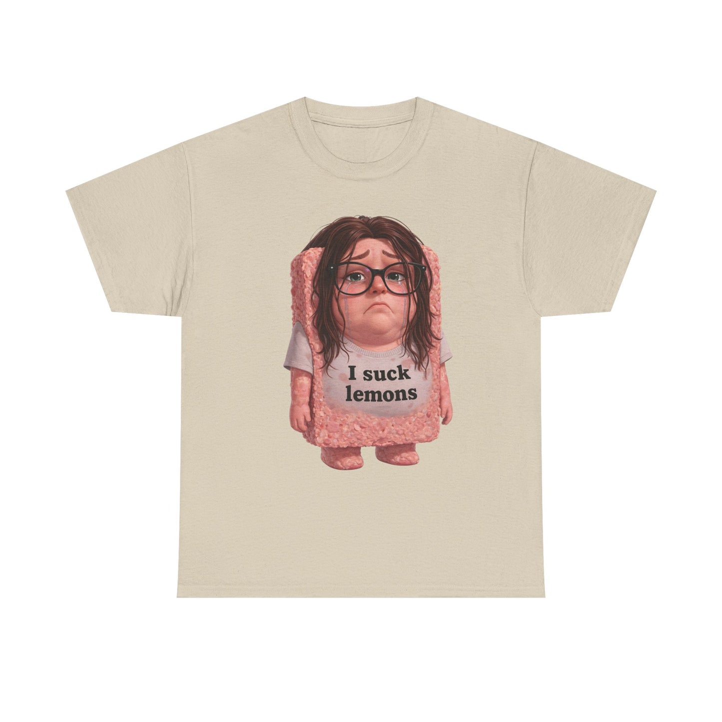 Graphic Tee — Cute Sad SPAM  Character with 'I suck lemons' Slogan