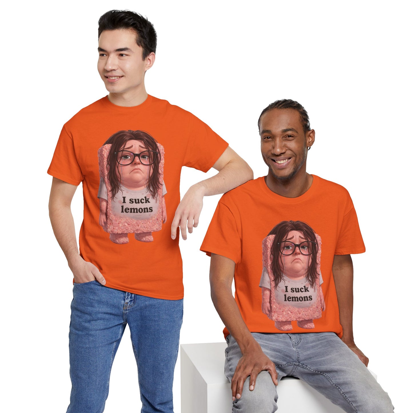Graphic Tee — Cute Sad SPAM  Character with 'I suck lemons' Slogan