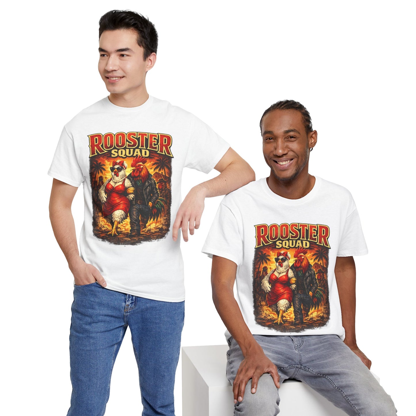 BIG ROOSTER ENERGY: Rooster Squad Vintage Graphic Tee – Retro Tropical Rooster Couple Shirt