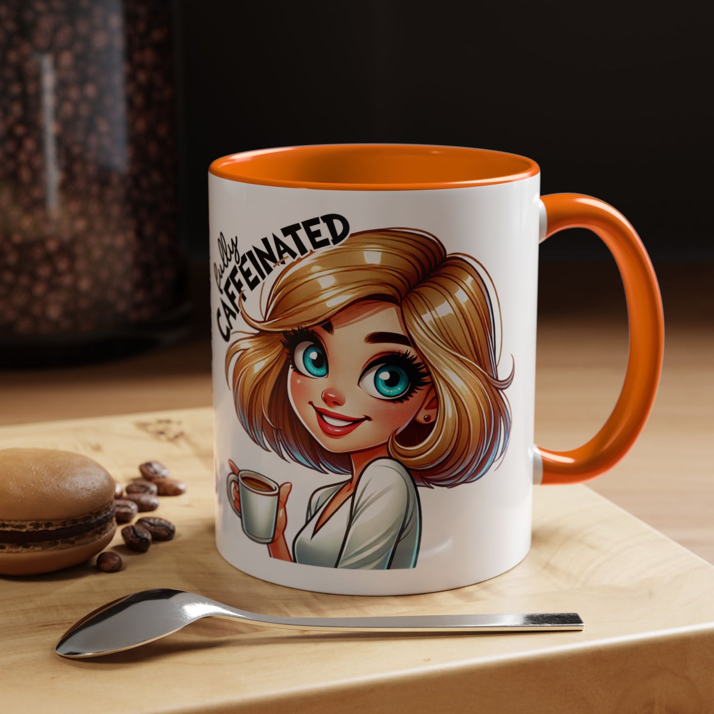 Accent Coffee Mug — Cute Blonde 'Fully Caffeinated' Coffee Lover Gift (11/15 oz)