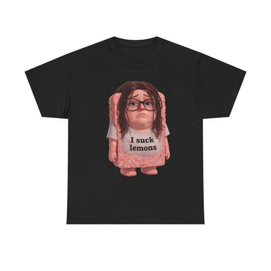 Graphic Tee — Cute Sad SPAM  Character with 'I suck lemons' Slogan