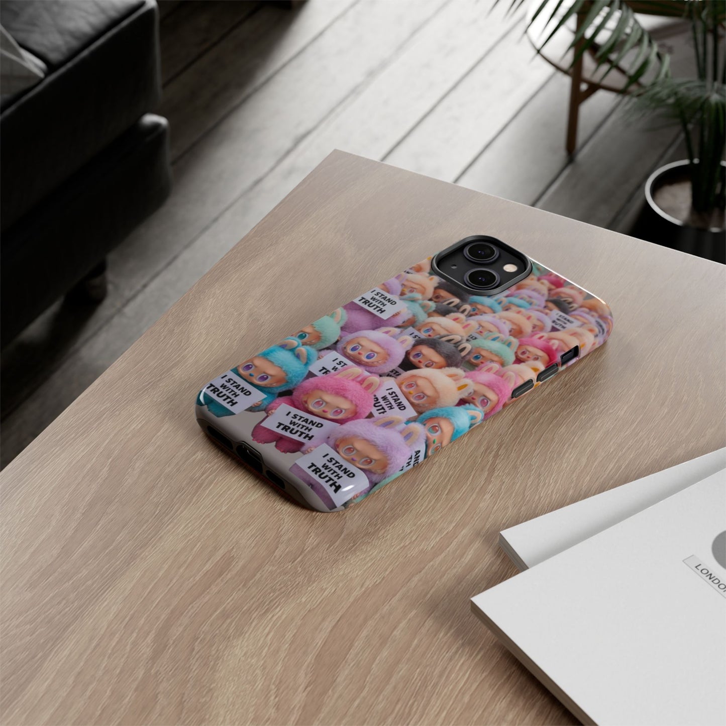 Cute Labubu  Phone Case — "I Stand With Truth" Pastel Doll Design