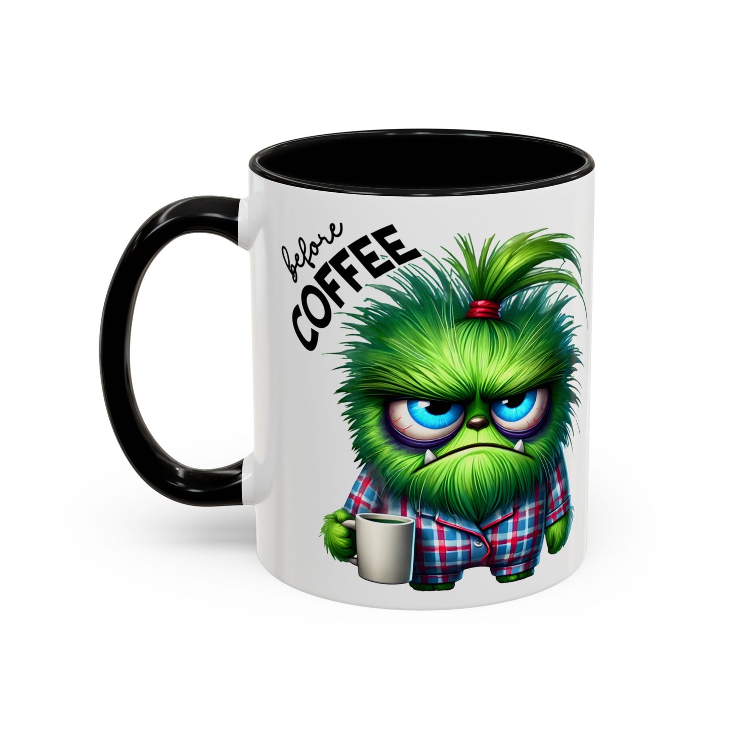Accent Coffee Mug — "Scary Before Coffee, Extra Sparkly Cute After Coffee" Cute Girl Monster Coffee Mug (Girlfriend Gift)