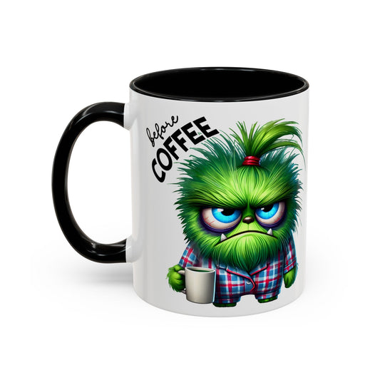 Accent Coffee Mug — "Scary Before Coffee, Extra Sparkly Cute After Coffee" Cute Girl Monster Coffee Mug (Girlfriend Gift)