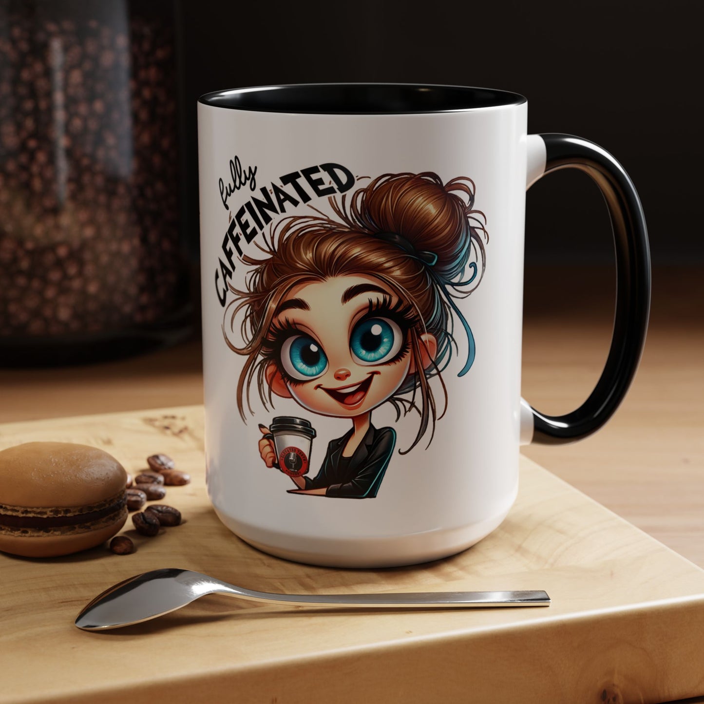Funny Brown-Haired Girl Coffee Mug — "Messy Before Coffee, Fabulous After Coffee"