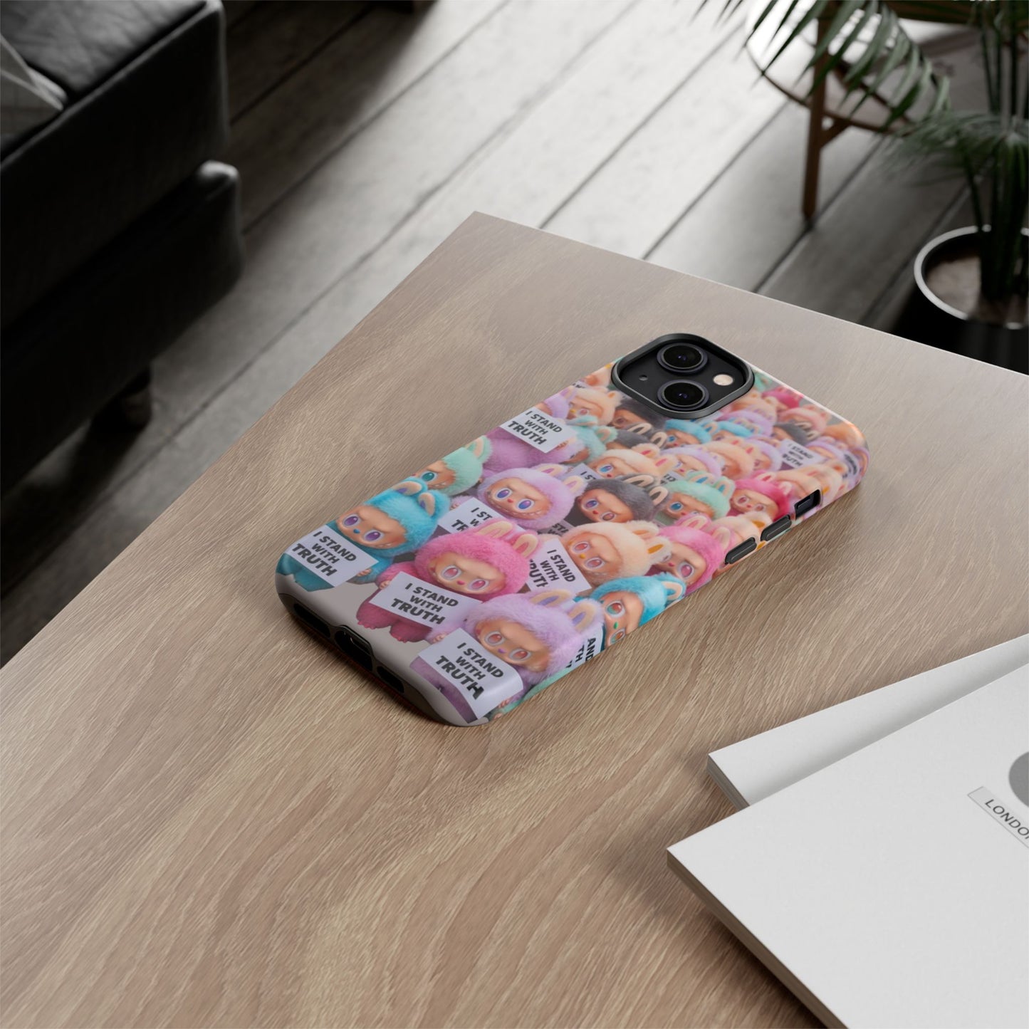 Cute Labubu  Phone Case — "I Stand With Truth" Pastel Doll Design