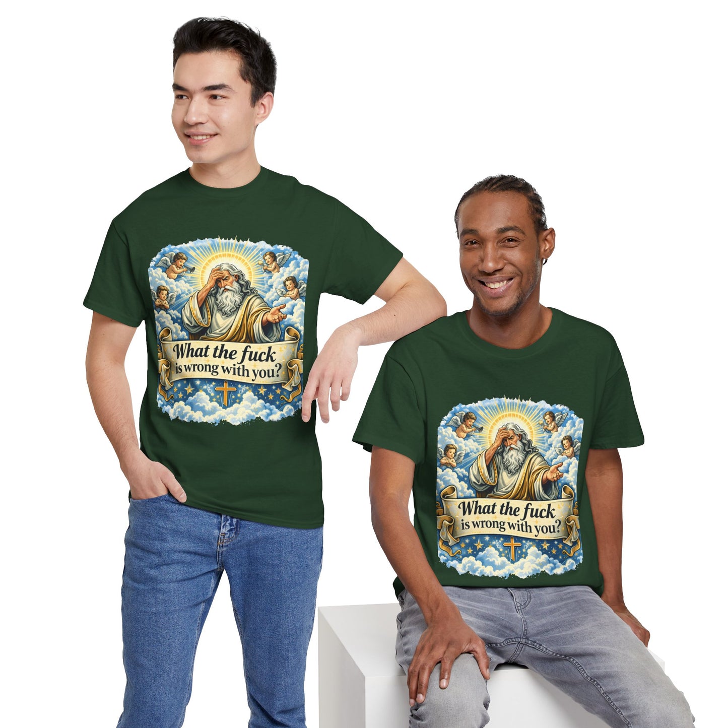 Religious Parody Tee — "What the fuck is wrong with you?" Graphic T-Shirt