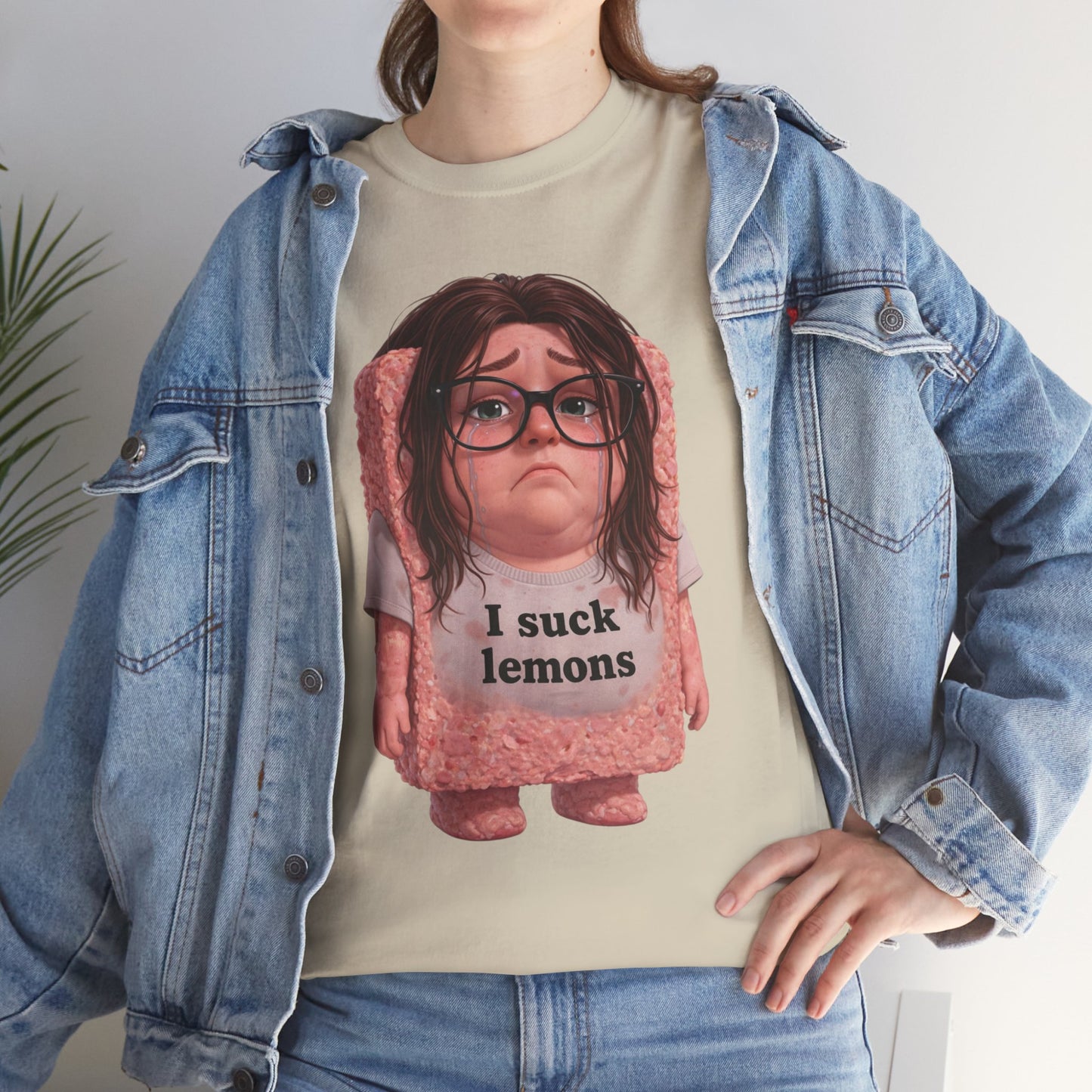 Graphic Tee — Cute Sad SPAM  Character with 'I suck lemons' Slogan