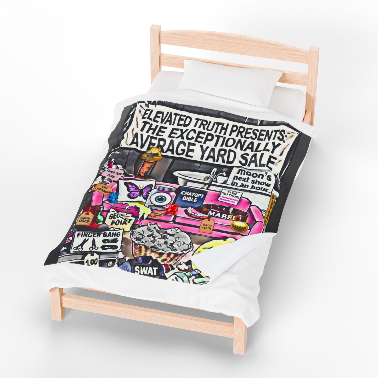 Velveteen Plush Blanket — 'Elevated Truths' Humorous Year‑End Yard Sale Design