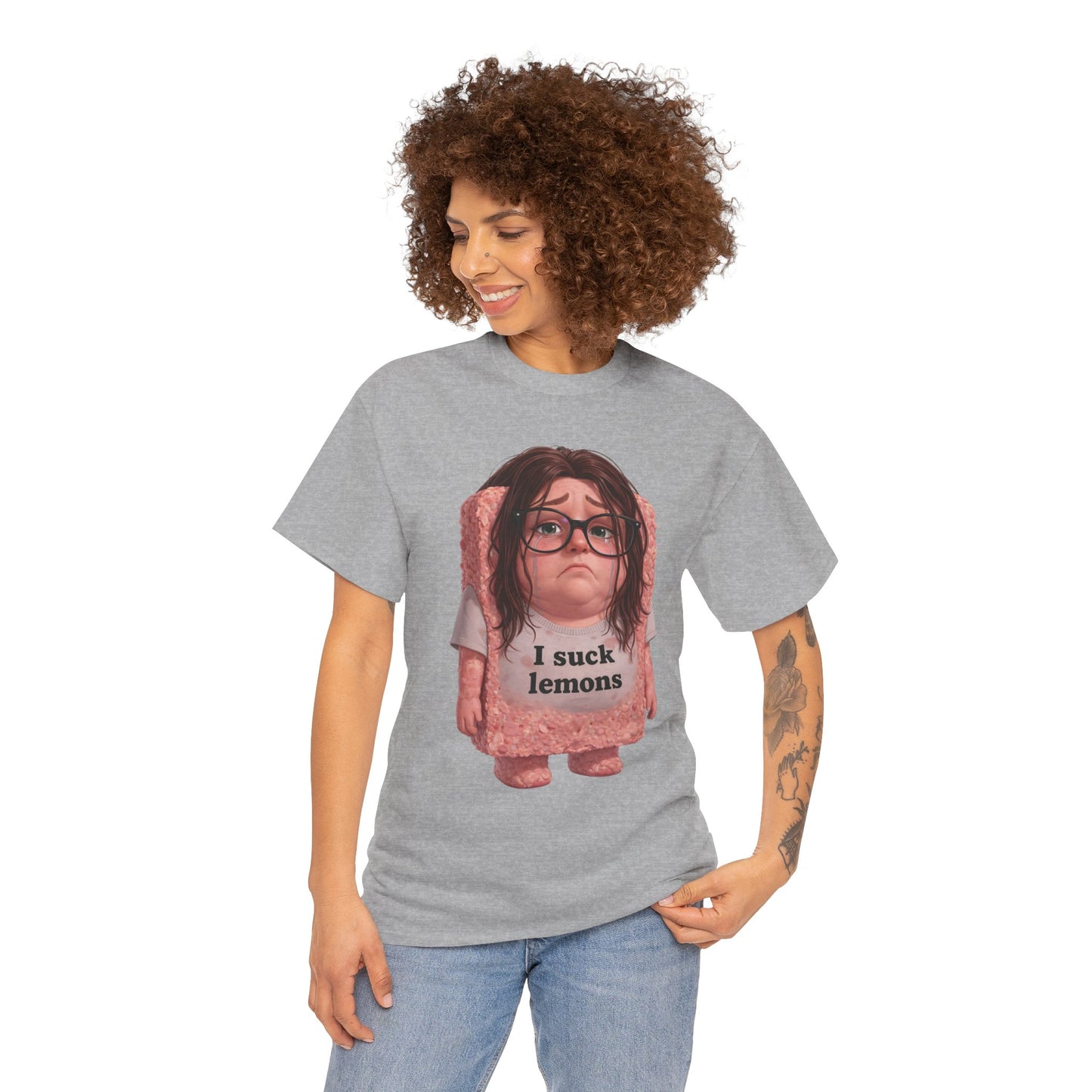 Graphic Tee — Cute Sad SPAM  Character with 'I suck lemons' Slogan