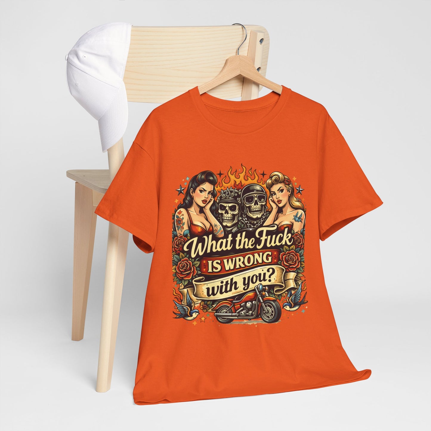 Vintage Skull & Pinup Tattoo Design __What the F*ck Is Wrong With You? Graphic Tee —