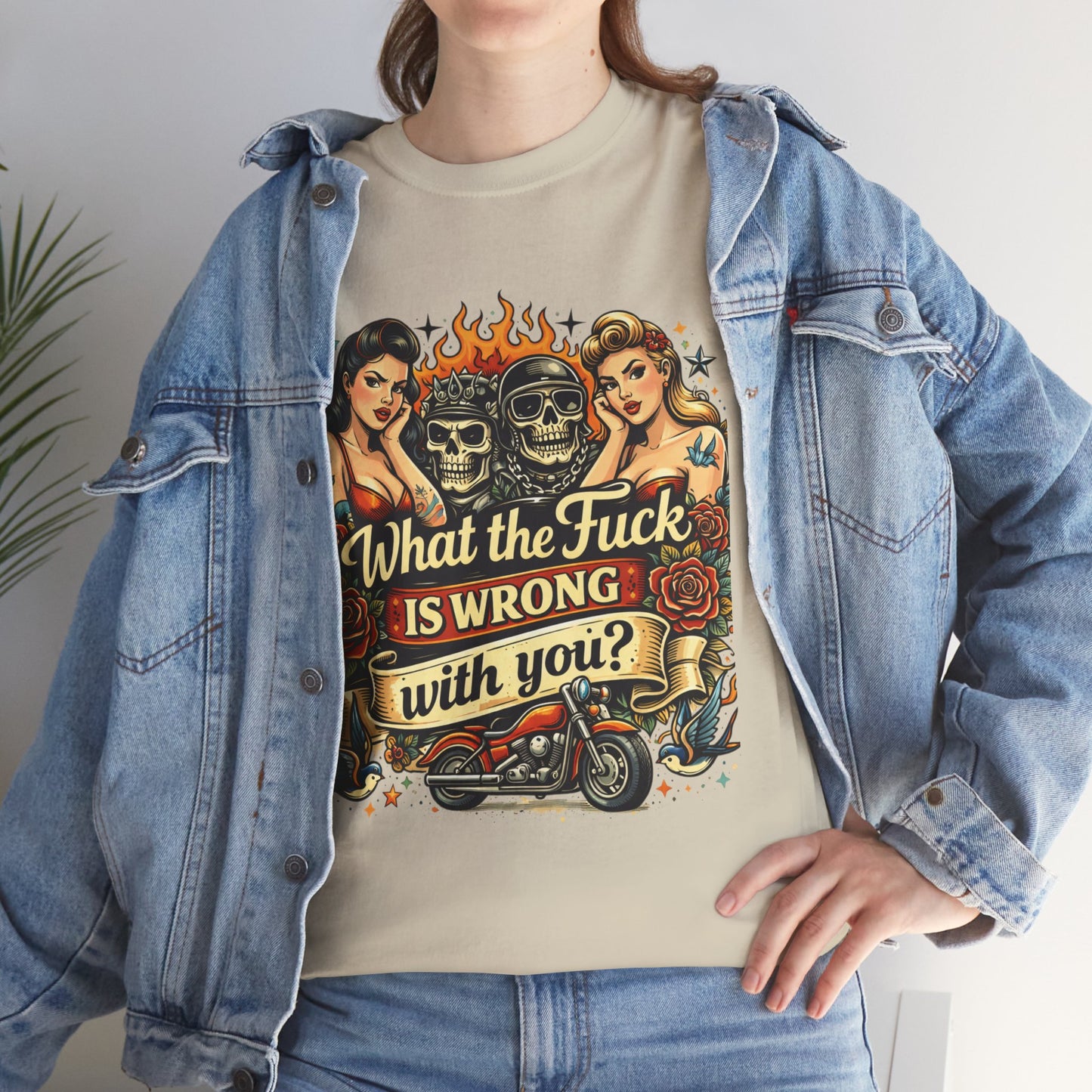Vintage Skull & Pinup Tattoo Design __What the F*ck Is Wrong With You? Graphic Tee —