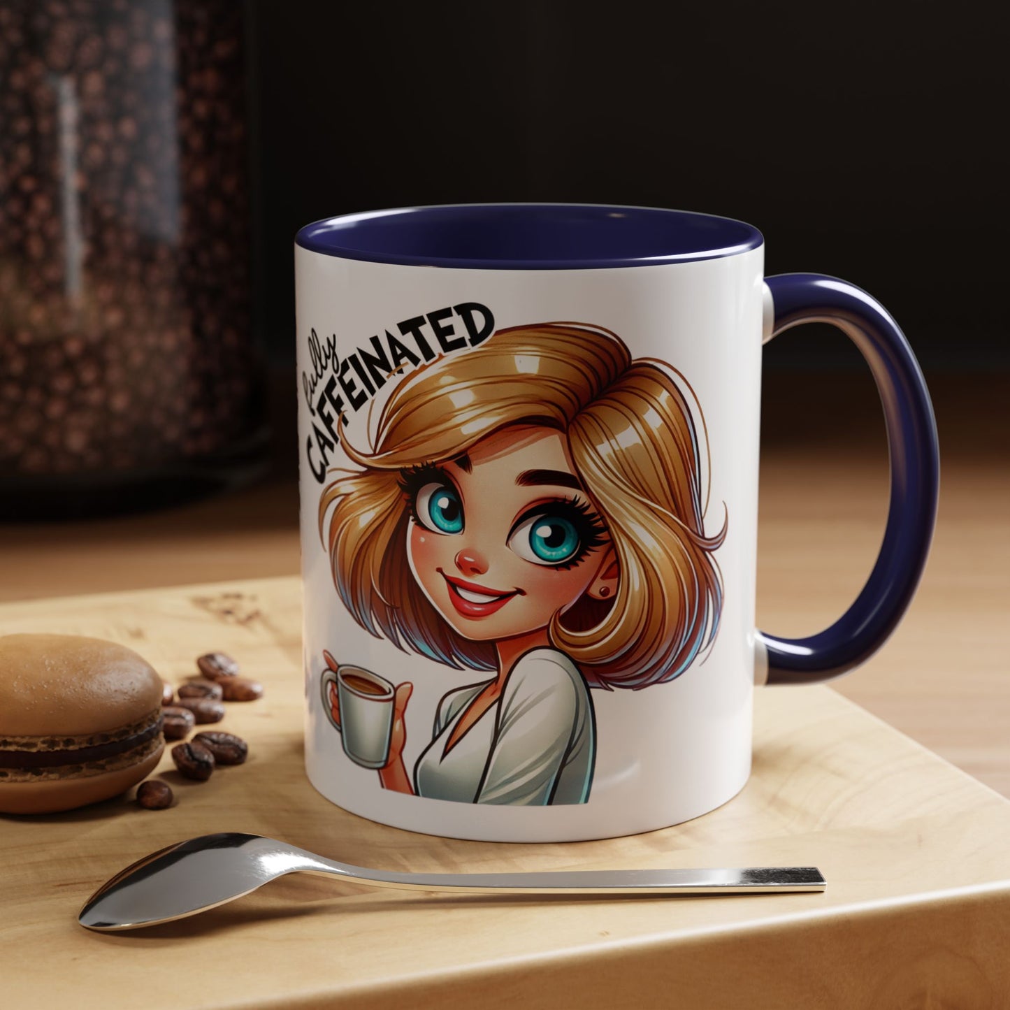 Accent Coffee Mug — Cute Blonde 'Fully Caffeinated' Coffee Lover Gift (11/15 oz)