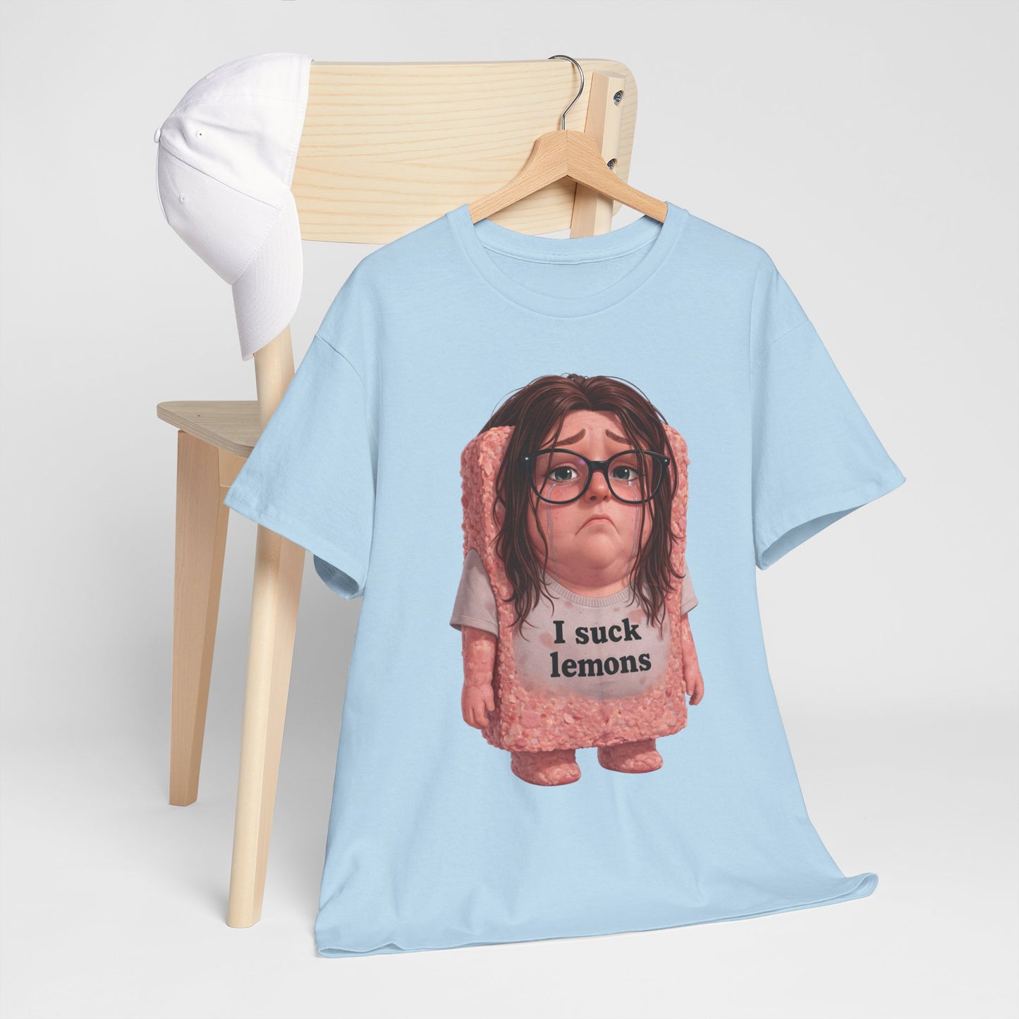 Graphic Tee — Cute Sad SPAM  Character with 'I suck lemons' Slogan