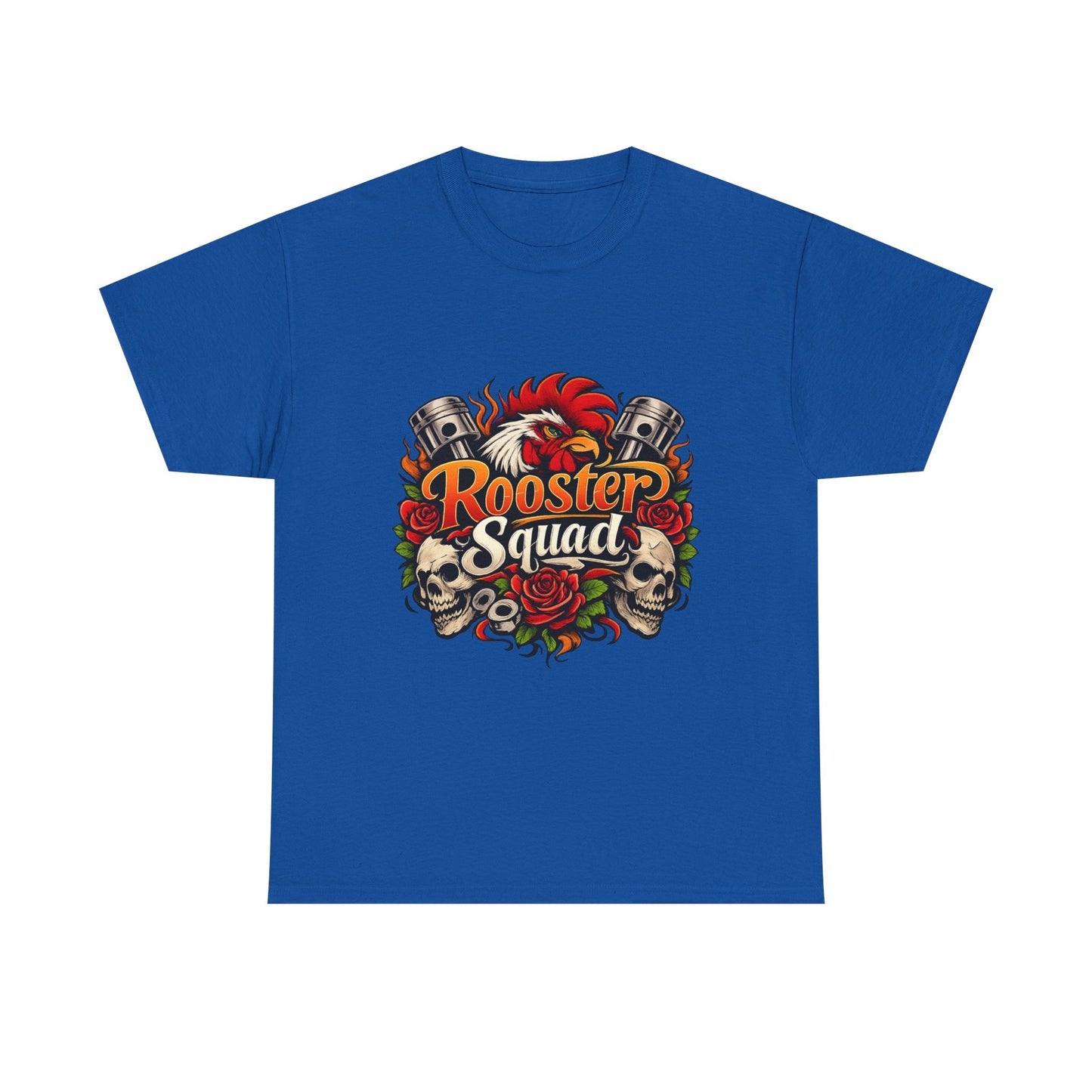 Rooster Squad Graphic Tee — Retro Skull & Pistons Vintage Motorcycle Shirt