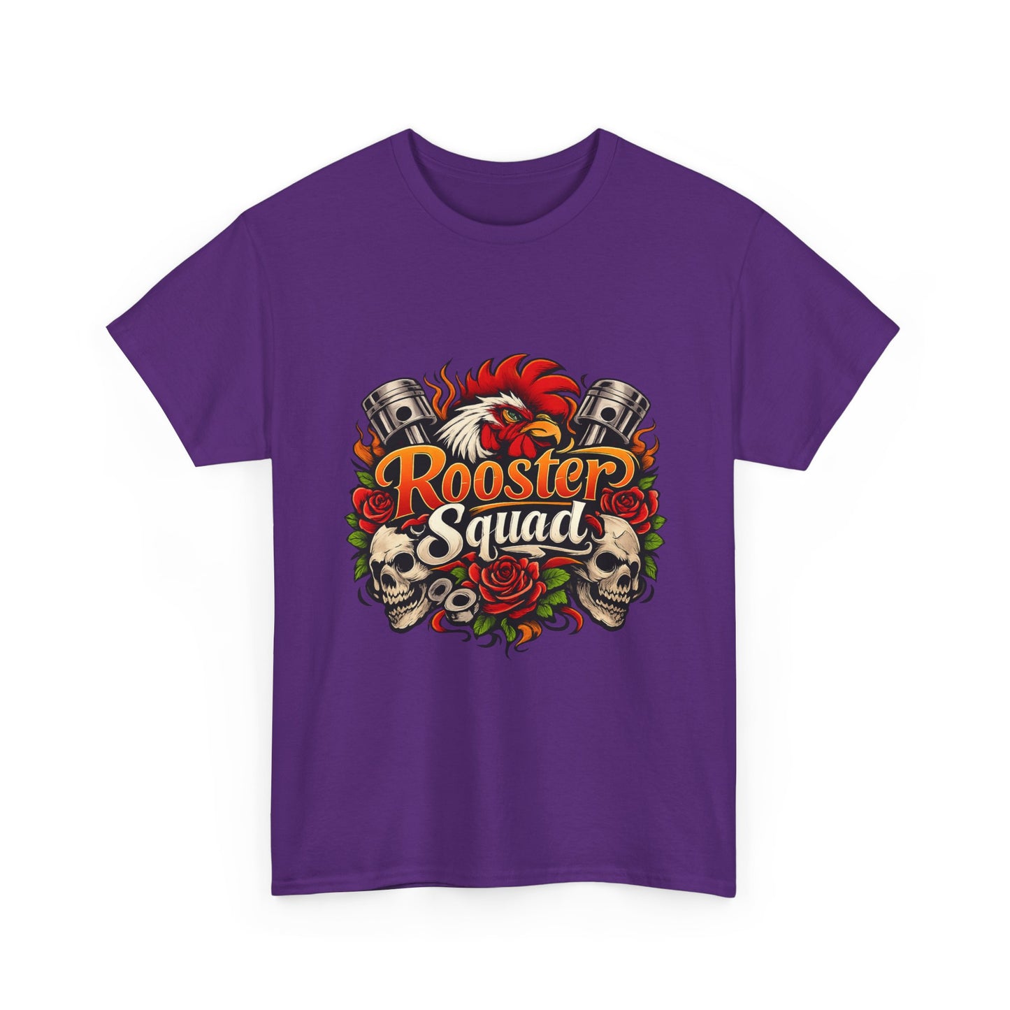 Rooster Squad Graphic Tee — Retro Skull & Pistons Vintage Motorcycle Shirt