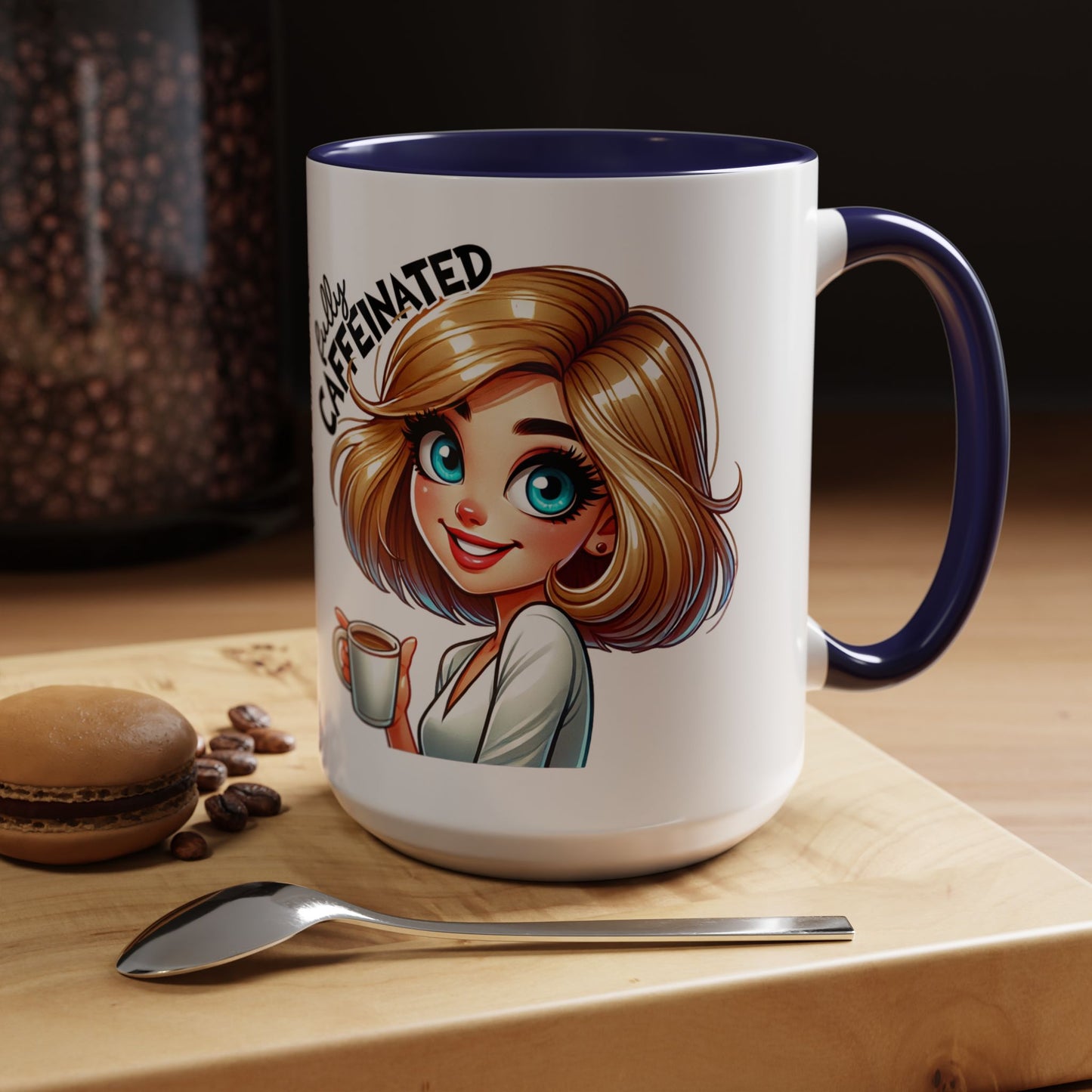 Accent Coffee Mug — Cute Blonde 'Fully Caffeinated' Coffee Lover Gift (11/15 oz)
