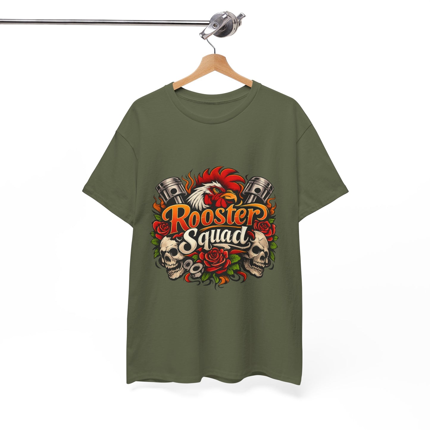 Rooster Squad Graphic Tee — Retro Skull & Pistons Vintage Motorcycle Shirt
